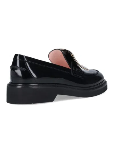 Roger Vivier Viv' Rangers Black Loafers With Metal Buckle In Black