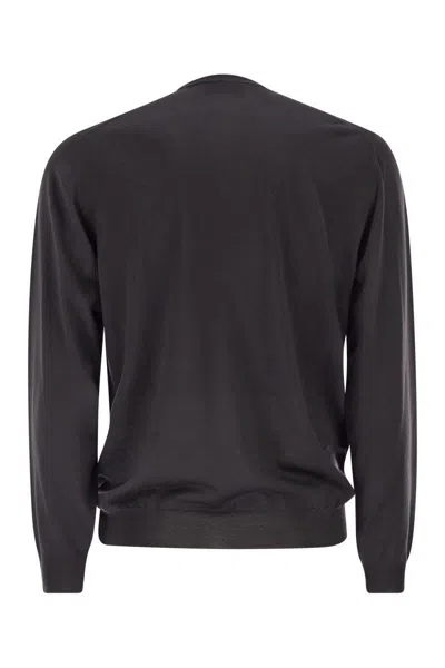 Fedeli Argentina Crew Neck Sweater In Superfine Wool In Black