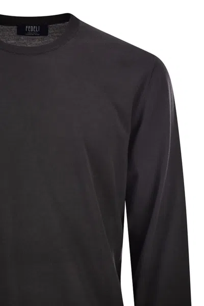 Fedeli Argentina Crew Neck Sweater In Superfine Wool In Black