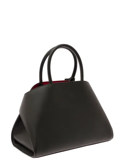 Ferragamo 'hug M' Black Handbag With Logo And Gancini Buckle In Leather Woman In Black