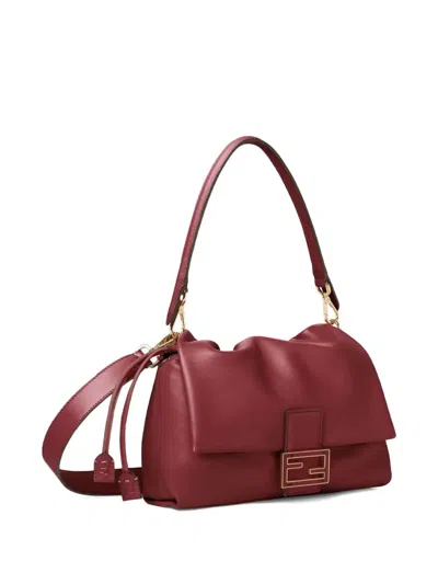 Fendi Women Mamma Baguette Medium Leather Crossbody Bag In Red