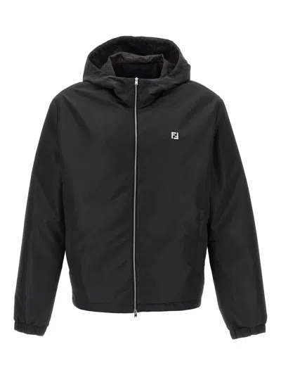 Fendi Tech Fabric Hooded Blouson Clothing In Black