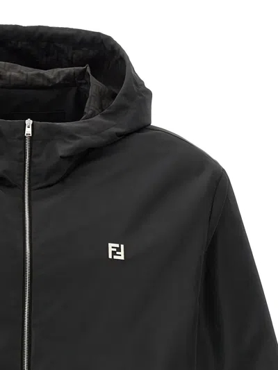 Fendi Tech Fabric Hooded Blouson Clothing In Black
