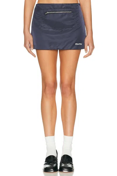 Miu Miu Nylon Gazare Pile Skirt In Blue