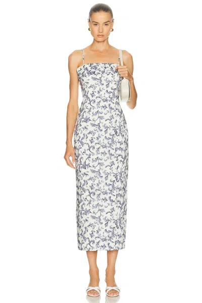 Posse Rue Baroque-print Linen-silk Midi Dress In Multi