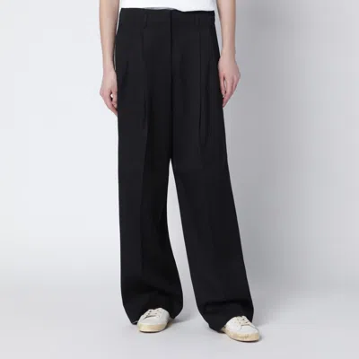 Golden Goose Wide Black Wool Trousers Women In Black