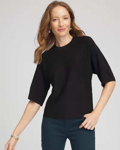 Chico's Dolman Sleeve Crew Neck Pullover Sweater In Black In Black