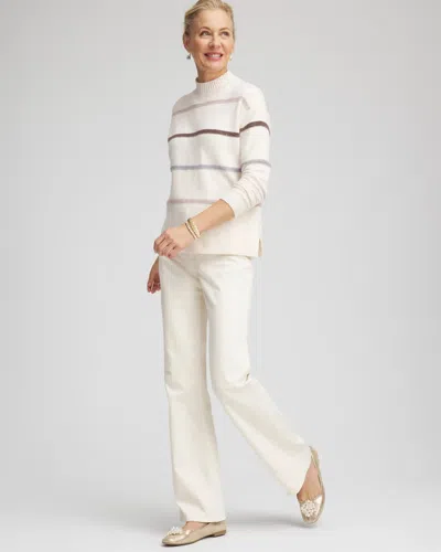 Chico's Sequined Stripe Pullover Sweater In Cream In White