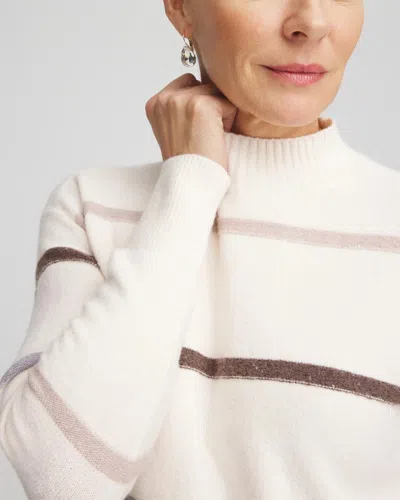 Chico's Sequined Stripe Pullover Sweater In Cream In White