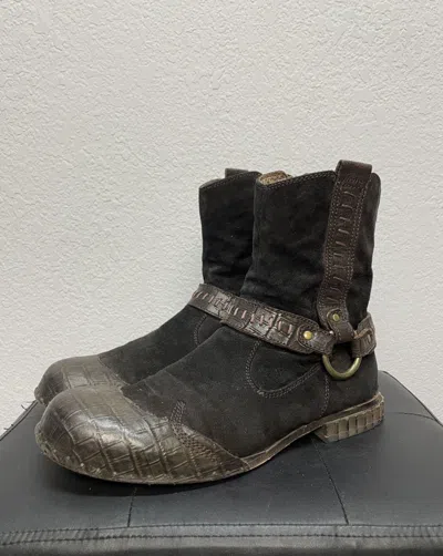 Pre-owned If Six Was Nine Vintage Italian As98 Rick Owens Style Leather Biker Boots In Brown