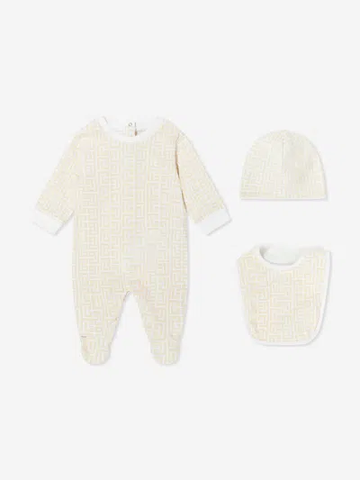 Balmain Baby Monogram Babygrow Set In Neutral