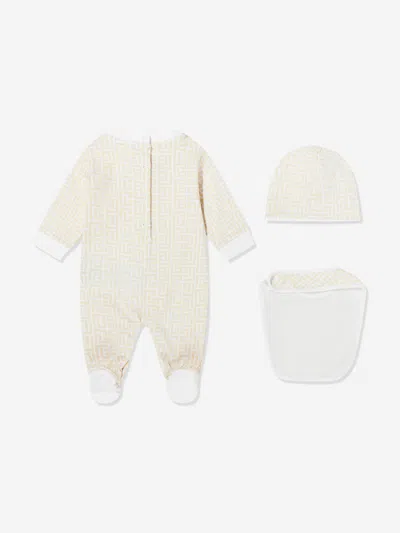 Balmain Baby Monogram Babygrow Set In Neutral