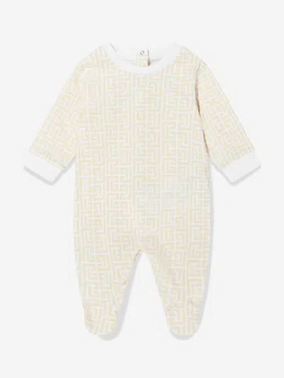 Balmain Baby Monogram Babygrow Set In Neutral