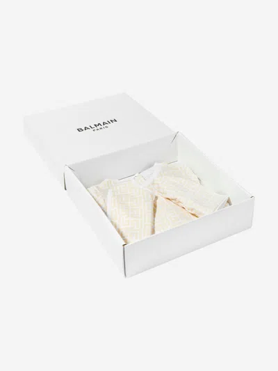 Balmain Baby Monogram Babygrow Set In Neutral