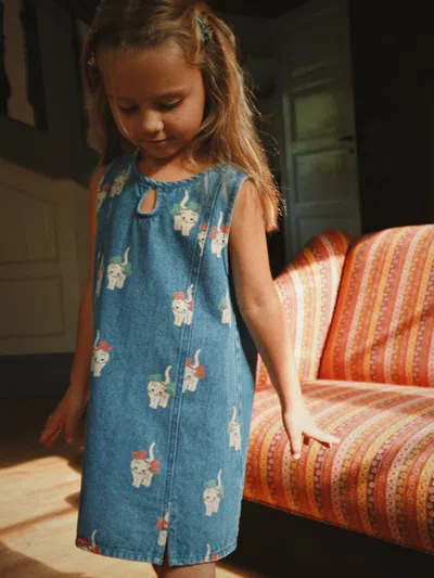 Konges Slojd Konges Sløjd Girls Magot Bow Kitty Denim Dress In Blue