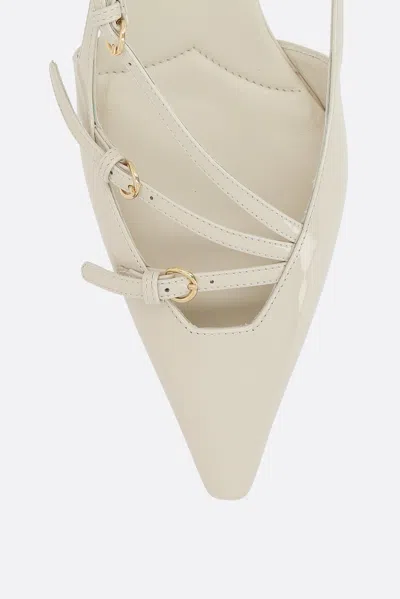 Miu Miu Buckled Patent Slingback Pumps In Neutral