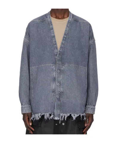 Rick Owens Drkshdw Lido Larry Distressed Denim Shirt In Blue