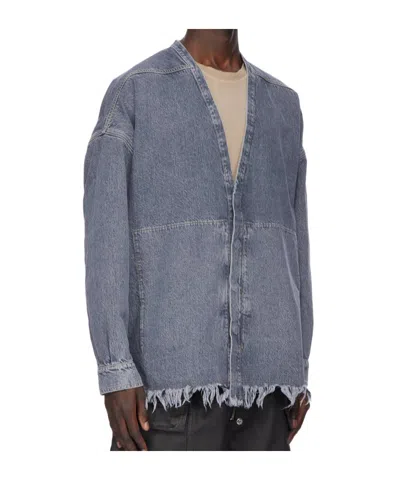 Rick Owens Drkshdw Lido Larry Distressed Denim Shirt In Blue
