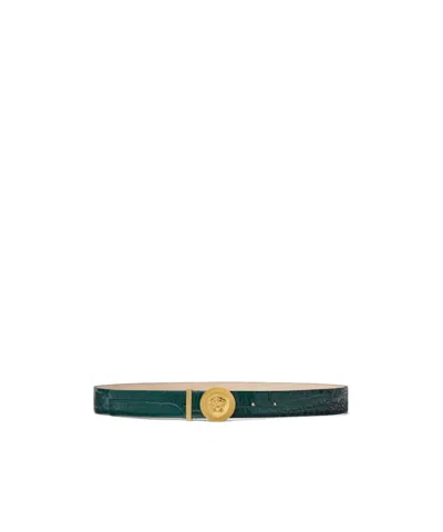 Versace Embossed Buckle Belt In Green