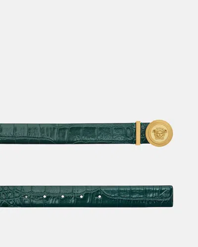 Versace Embossed Buckle Belt In Green