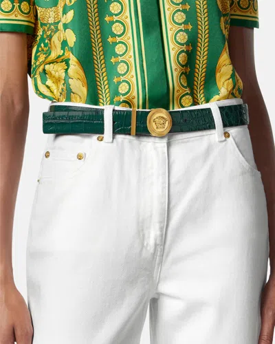 Versace Embossed Buckle Belt In Green