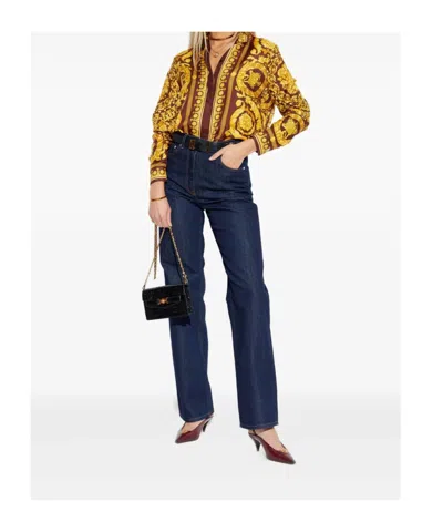 Versace Baroque Pattern Long Sleeved Shirt In Brown