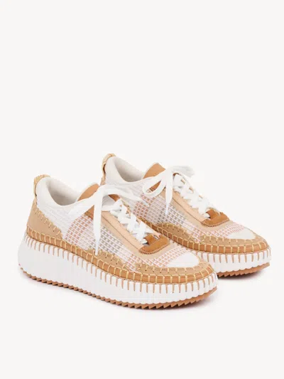 Chloé Mesh Nama Low-top Sneakers With Suede Inserts In Brown