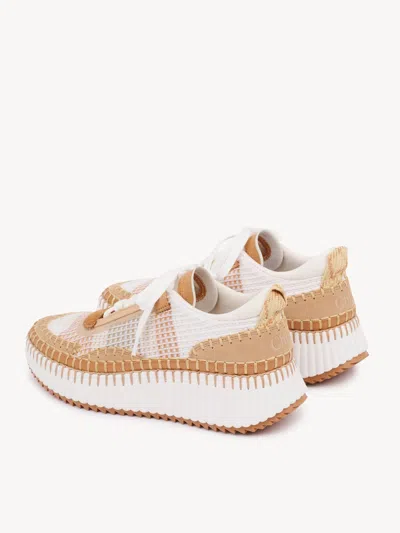 Chloé Mesh Nama Low-top Sneakers With Suede Inserts In Brown