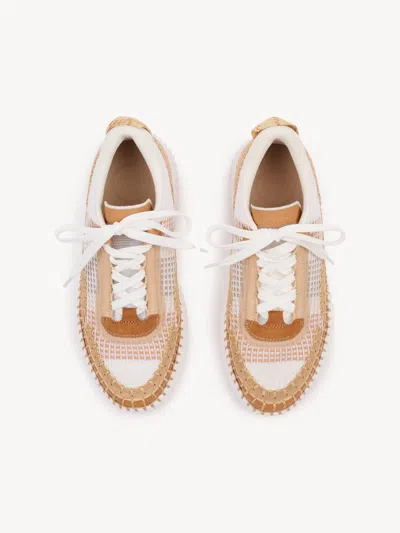 Chloé Mesh Nama Low-top Sneakers With Suede Inserts In Brown