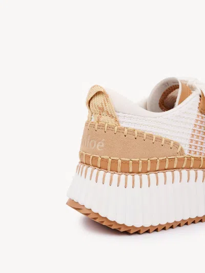 Chloé Mesh Nama Low-top Sneakers With Suede Inserts In Brown