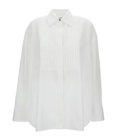 Golden Goose Oversized White Cotton Shirt With Pleated Bib And Jewel Buttons In White