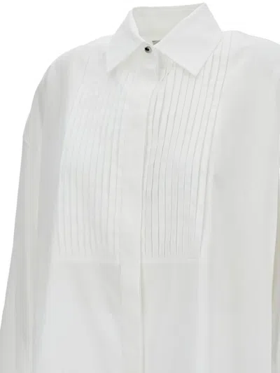 Golden Goose Oversized White Cotton Shirt With Pleated Bib And Jewel Buttons In White