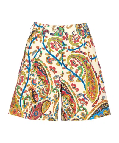Etro Paisley Printed Shorts In Brown
