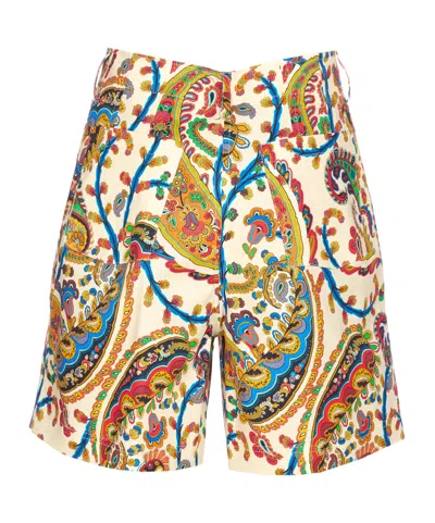Etro Paisley Printed Shorts In Brown