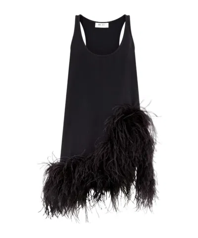 Attico Feather Trim Racerback Mini Dress In Black