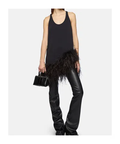 Attico Feather Trim Racerback Mini Dress In Black