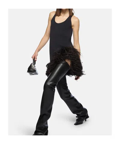 Attico Feather Trim Racerback Mini Dress In Black