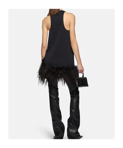 Attico Feather Trim Racerback Mini Dress In Black