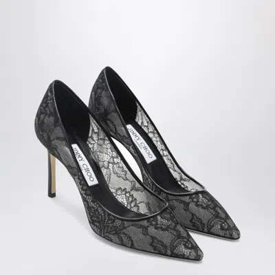 Jimmy Choo Romy 85 Pumps In Lace With Logo In Black