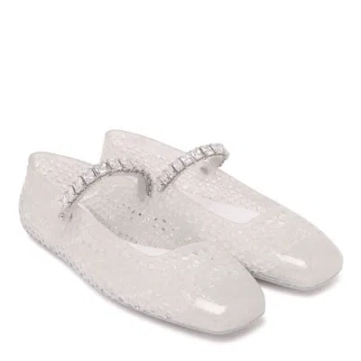 Jimmy Choo Square Toe Ballerinas With Crystal Strap In White