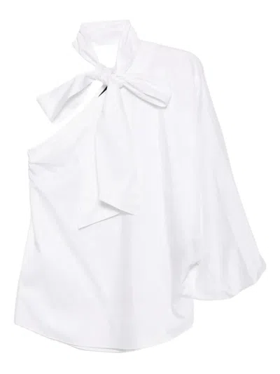 Karl Lagerfeld Asymmetrical Bow Detail Poplin Blouse In White