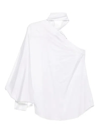Karl Lagerfeld Asymmetrical Bow Detail Poplin Blouse In White
