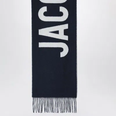 Jacquemus Navy Blue Wool Scarf With Logo In Black