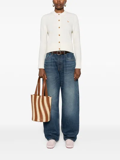 Maison Kitsuné Baby Fox Wool Cardigan In Neutral