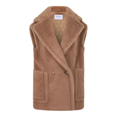 Max Mara Camel-silk Beige Coat In Brown