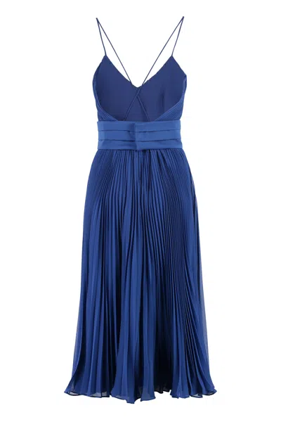 Max Mara Clarino Pleated Midi Dress In Blue