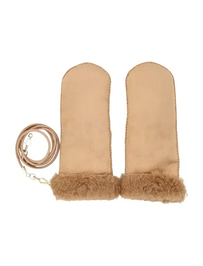 Max Mara Bouclé Mittens With Removable Lanyard In Neutral