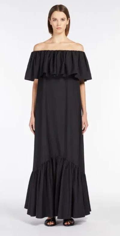 Max Mara Studio Black Off-shoulder Flared Hem Dress In Black