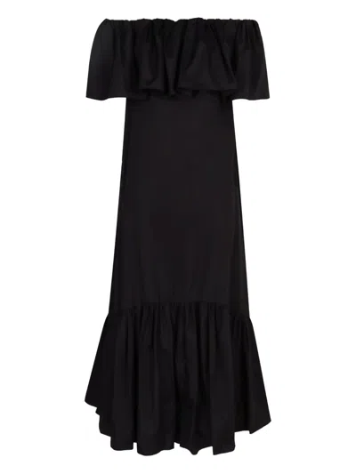 Max Mara Studio Black Off-shoulder Flared Hem Dress In Black