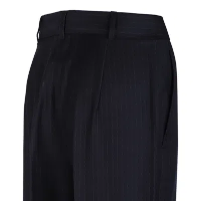 Max Mara Studio Blue Virgin Wool Trousers In Black
